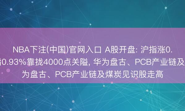NBA下注(中国)官网入口 A股开盘: 沪指涨0.33%、创业板指0.93%靠拢4000点关隘， 华为盘古、PCB产业链及煤炭见识股走高